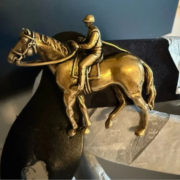 Polo Ralph Lauren Navy Suede Equestrian Belt Gold Horse Buckle Italy Sz 38 - Picture 9 of 17